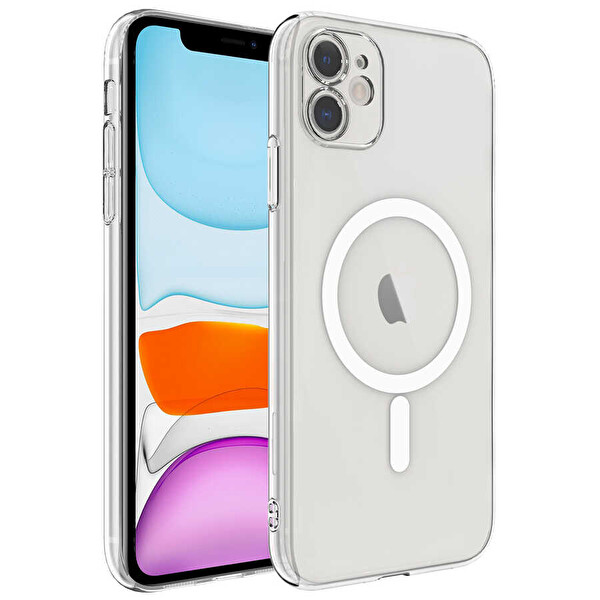 Başkenttekno iPhone 11 Kılıf Kamera Korumalı Kablosuz Şarj Özellikli Sararmaz Sert PC Porto Kapak