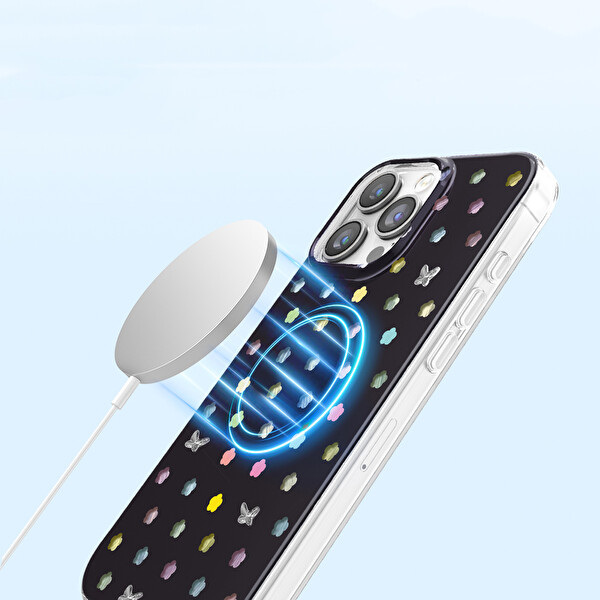 Başkenttekno iPhone 16 Pro Max Kılıf MagSafe Şarj Özellikli Premium Taş Detayli Axen Sert Siyah