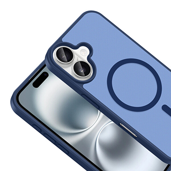 Başkenttekno iPhone 16 Plus Kılıf Mat Magsafe Şarj Hassas Butonlu Renkli Yumuşak Kenarlı Premium Babet Kapak Mavi