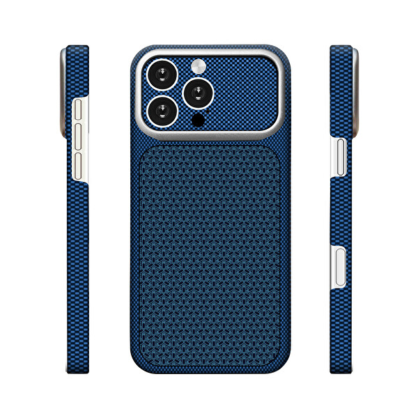 Başkenttekno iPhone 16 Pro Uyumlu Magsafe Destekli iPhone 18 Pro Max Görünümlü Karbon Fiber Dokulu Nexel Lacivert