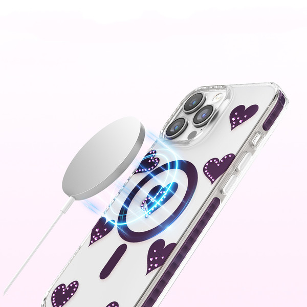 Başkenttekno iPhone 16 Pro Max MagSafe Destekli Parlak Taşlı Tasarımlı Kamera Korumalı Elvo Kılıf Bordo