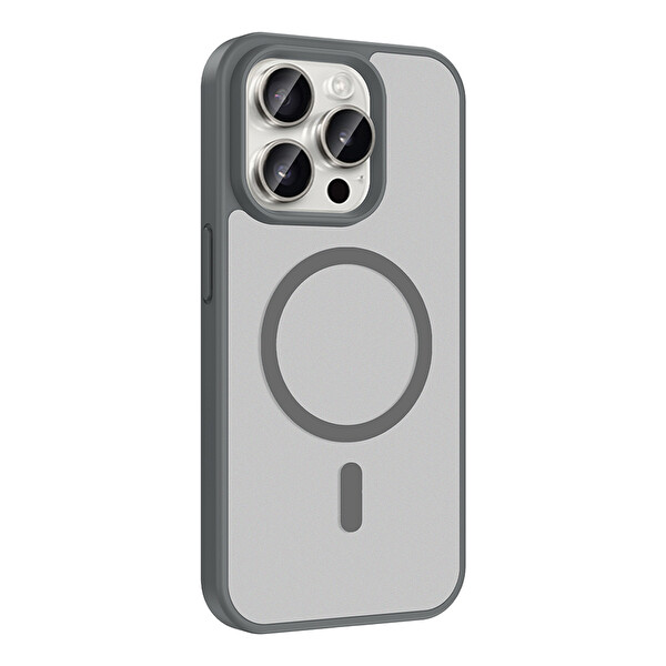 Başkenttekno iPhone 15 Pro Max Kılıf Mat Magsafe Şarj Hassas Butonlu Renkli Yumuşak Kenarlı Premium Babet Kapak Gri