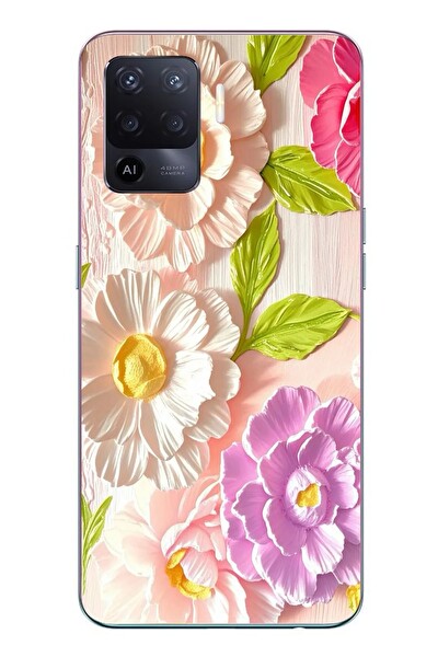 Le Balvo Oppo Reno 5 Lite Uyumlu Beyaz Papatyalar Baskılı Silikon Kılıf