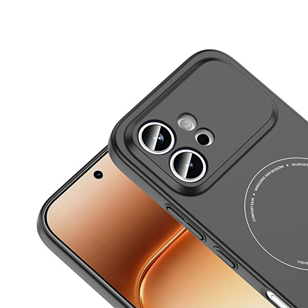 Başkenttekno Honor 600 5G Uyumlu MagSafe Özellikli Elio Kamera Korumalı Sert Kapak Kılıf Siyah