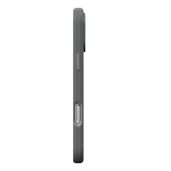 Başkenttekno iPhone 17 Pro Kılıf MagSafe Şarj Özellikli Çizgi Desenli Kumaş Dokulu Lorin Kapak Gri