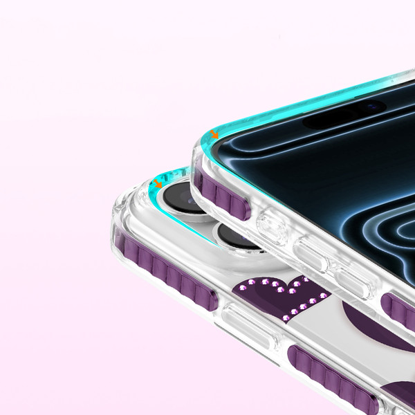 Başkenttekno iPhone 17 Pro MagSafe Destekli Parlak Taşlı Tasarımlı Kamera Korumalı Elvo Kılıf Bordo