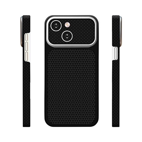 Başkenttekno iPhone 15 Uyumlu Magsafe Destekli iPhone 18 Pro Max Görünümlü Karbon Fiber Görünümlü Dokulu Nexel Siyah