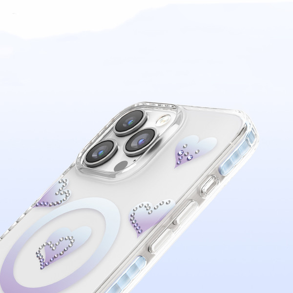 Başkenttekno iPhone 16 Pro Max MagSafe Destekli Parlak Taşlı Tasarımlı Kamera Korumalı Elvo Kılıf Mavi