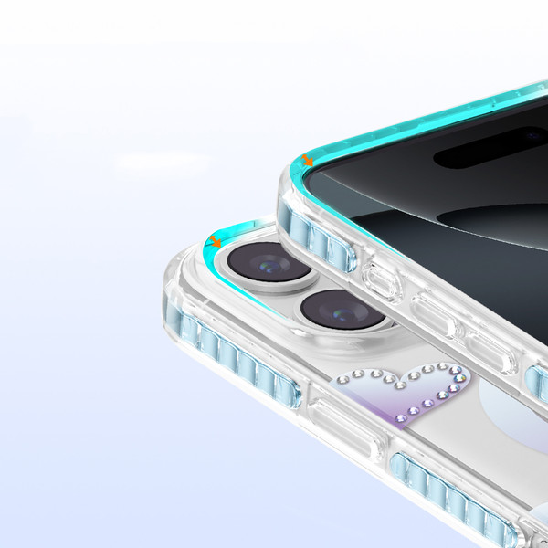 Başkenttekno iPhone 16 Pro Max MagSafe Destekli Parlak Taşlı Tasarımlı Kamera Korumalı Elvo Kılıf Mavi