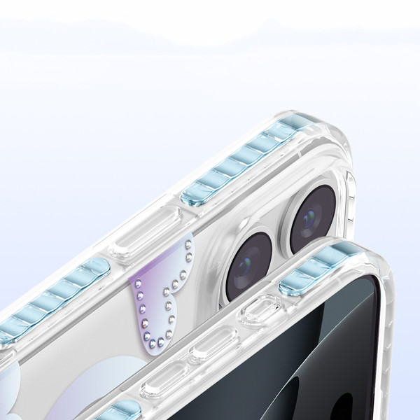 Başkenttekno iPhone 16 Pro Max MagSafe Destekli Parlak Taşlı Tasarımlı Kamera Korumalı Elvo Kılıf Mavi