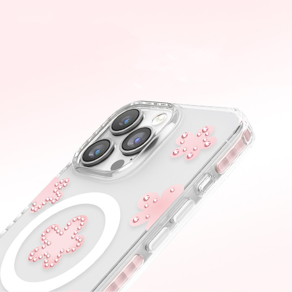 Başkenttekno iPhone 16 Pro Max MagSafe Destekli Parlak Taşlı Tasarımlı Kamera Korumalı Elvo Kılıf Pembe