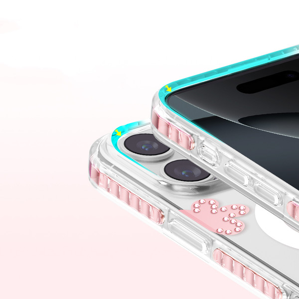 Başkenttekno iPhone 16 Pro Max MagSafe Destekli Parlak Taşlı Tasarımlı Kamera Korumalı Elvo Kılıf Pembe