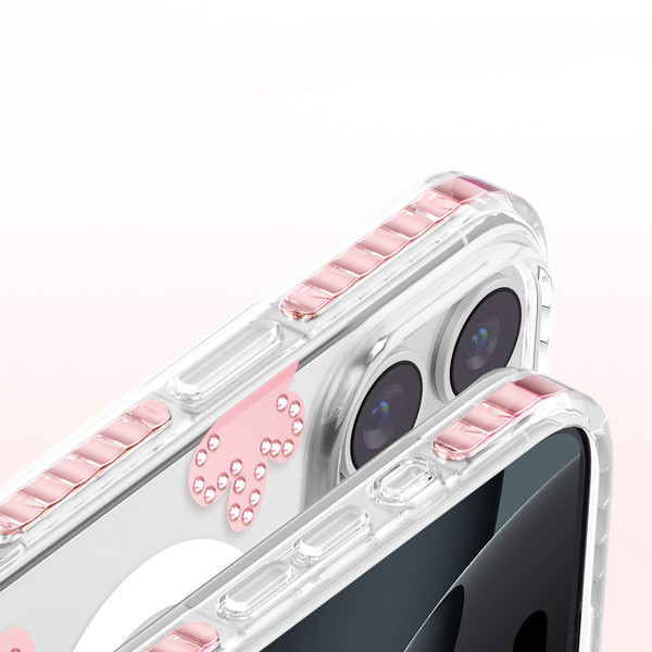 Başkenttekno iPhone 16 Pro Max MagSafe Destekli Parlak Taşlı Tasarımlı Kamera Korumalı Elvo Kılıf Pembe