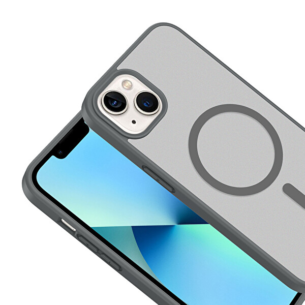 Başkenttekno iPhone 15 Kılıf Mat Magsafe Şarj Özellikli Hassas Butonlu Renkli Yumuşak Kenarlı Premium Babet Kapak Gri