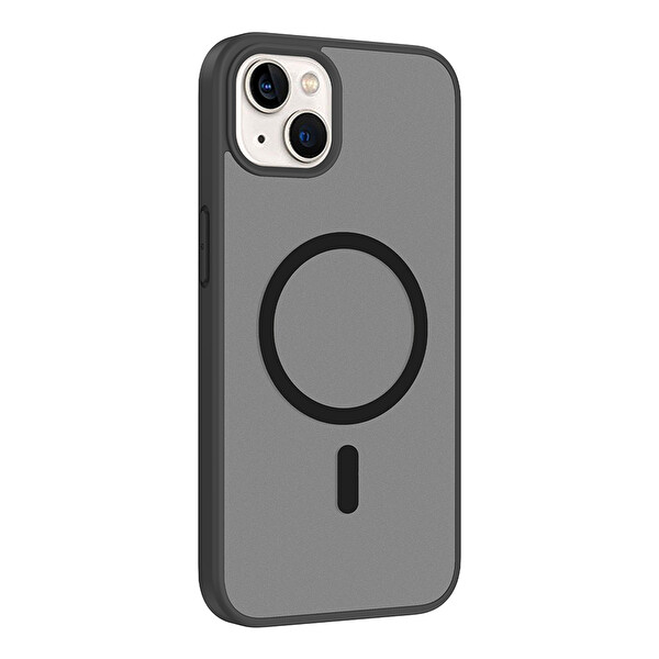 Başkenttekno iPhone 14 Kılıf Mat Magsafe Şarj Hassas Butonlu Renkli Yumuşak Kenarlı Premium Babet Kapak Siyah