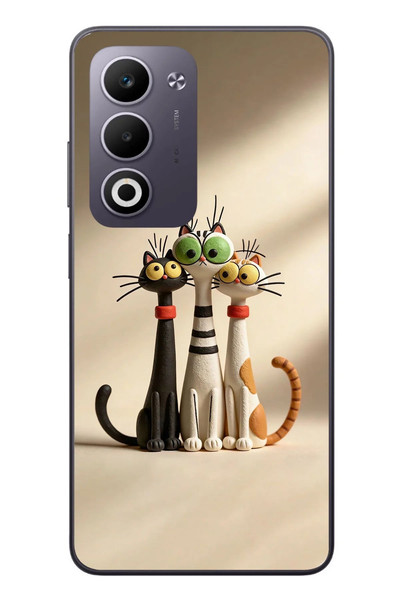 Le Balvo Oppo A5 4G Uyumlu Neşeli Kedi Ailesi Baskılı Silikon Kılıf