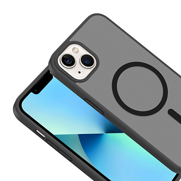 Başkenttekno iPhone 13 Kılıf Mat Magsafe Şarj Hassas Butonlu Renkli Yumuşak Kenarlı Premium Babet Kapak Siyah