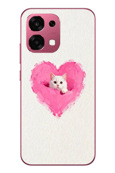 Le Balvo Oppo A6 PRO Uyumlu Pembe Kalpli Kedi Baskılı Silikon Kılıf