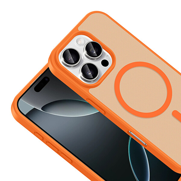 Başkenttekno iPhone 16 Pro Max Kılıf Mat Magsafe Şarj Hassas Butonlu Renkli Yumuşak Kenarlı Premium Babet Kapak Turuncu