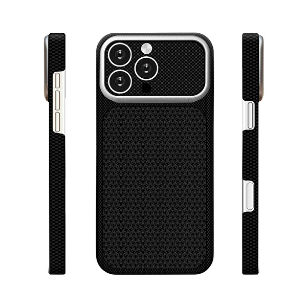 Başkenttekno iPhone 16 Pro Uyumlu Magsafe iPhone 18 Pro Max Görünümlü Karbon Fiber Görünümlü Dokulu Nexel Siyah