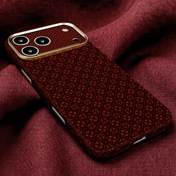 Başkenttekno iPhone 17 Pro Max Kılıf MagSafe Şarj Premium Retro Çiçek Desenli Kamera Ve Lens Korumalı Velix Sert Bordo
