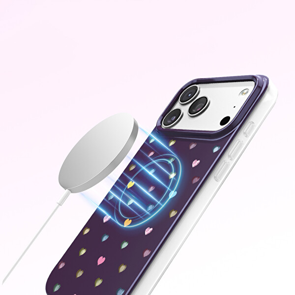 Başkenttekno iPhone 17 Pro Max Kılıf MagSafe Şarj Özellikli Premium Taş Detayli Axen Sert Mürdüm