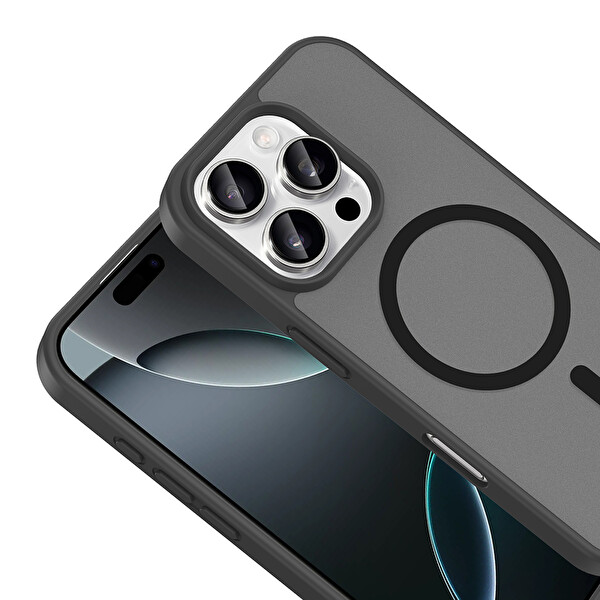 Başkenttekno iPhone 16 Pro Max Kılıf Mat Magsafe Şarj Hassas Butonlu Renkli Yumuşak Kenarlı Premium Babet Kapak Siyah