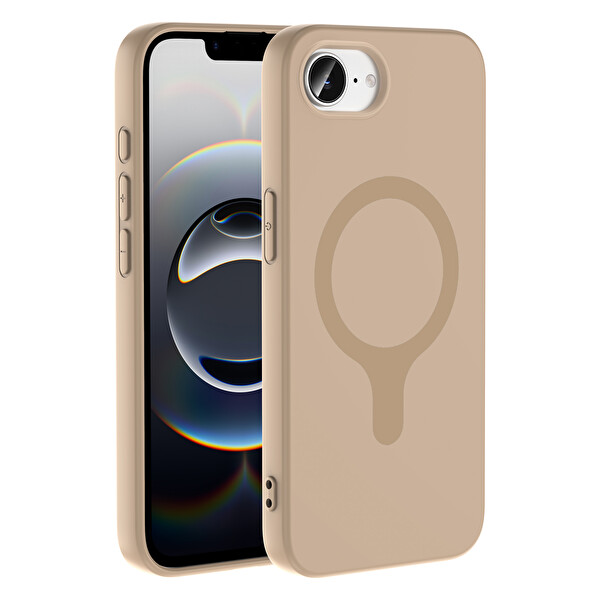 Başkenttekno iPhone 16E Kılıf M-Safe Şarj Özellikli Kamera Korumali Premium Soft Aris Silikon Kapak Krem