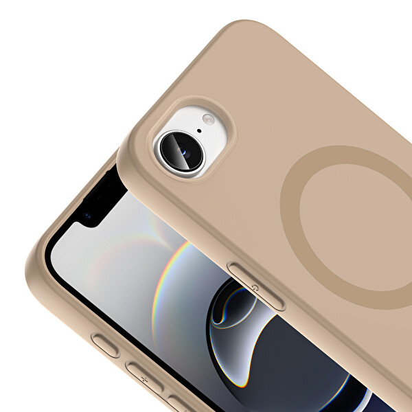 Başkenttekno iPhone 16E Kılıf M-Safe Şarj Özellikli Kamera Korumali Premium Soft Aris Silikon Kapak Krem