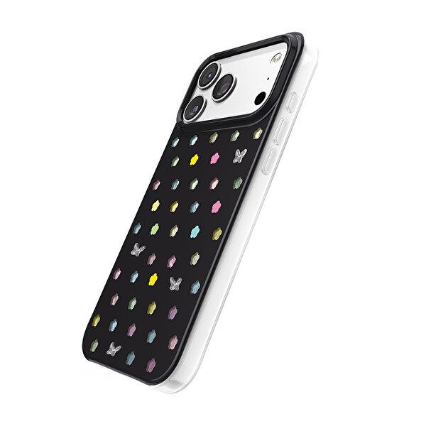 Başkenttekno iPhone 18 Pro Kılıf MagSafe Şarj Özellikli Premium Taş Detayli Axen Sert Siyah