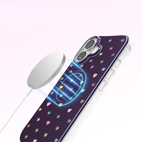 Başkenttekno iPhone 17 Kılıf Kılıf MagSafe Şarj Özellikli Premium Taş Detayli Axen Sert Mürdüm
