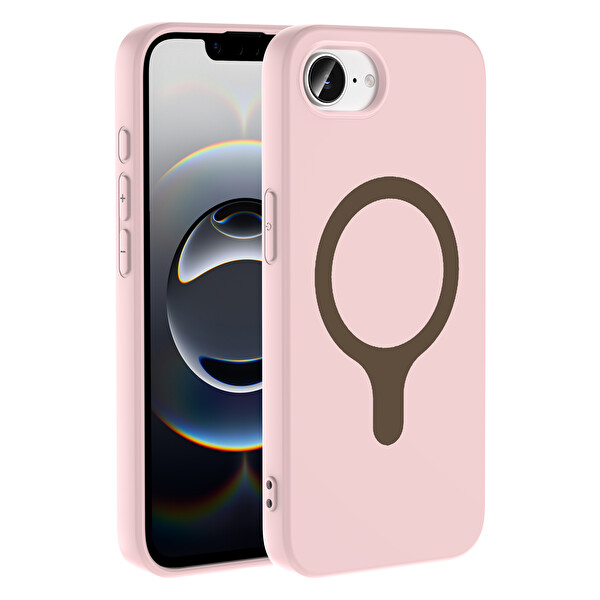 Başkenttekno iPhone 16E Kılıf M-Safe Şarj Özellikli Kamera Korumali Premium Soft Aris Silikon Kapak Açık Pembe