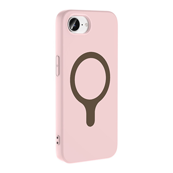 Başkenttekno iPhone 16E Kılıf M-Safe Şarj Özellikli Kamera Korumali Premium Soft Aris Silikon Kapak Açık Pembe