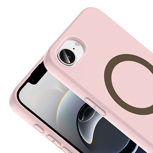 Başkenttekno iPhone 16E Kılıf M-Safe Şarj Özellikli Kamera Korumali Premium Soft Aris Silikon Kapak Açık Pembe