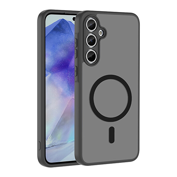 Başkenttekno Samsung Galaxy A35 Uyumlu Kılıf Mat Magsafe Şarj Hassas Butonlu Yumuşak Kenarlı Premium Kapak Siyah