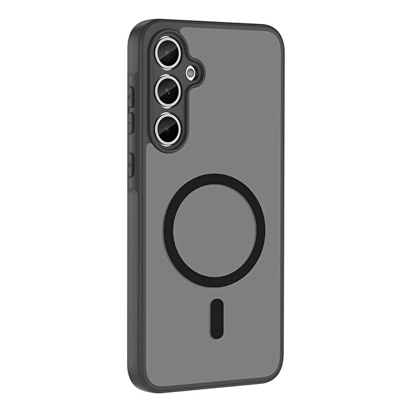 Başkenttekno Samsung Galaxy A35 Uyumlu Kılıf Mat Magsafe Şarj Hassas Butonlu Yumuşak Kenarlı Premium Kapak Siyah
