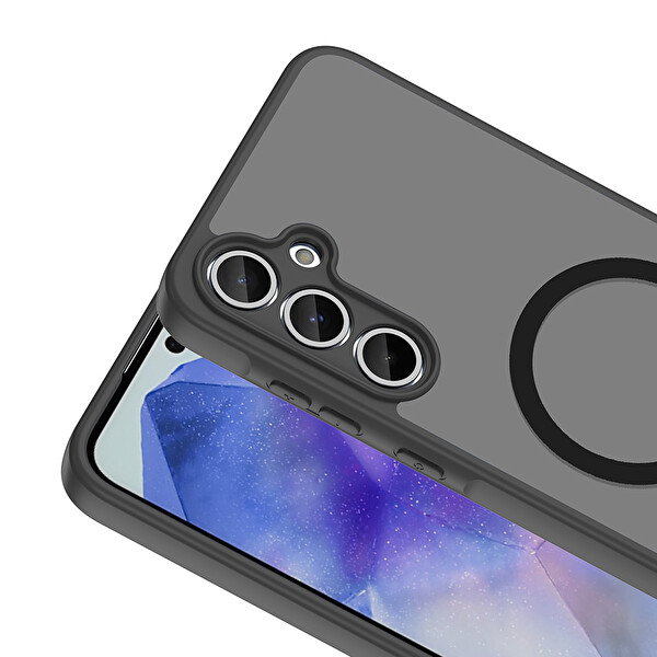 Başkenttekno Samsung Galaxy A35 Uyumlu Kılıf Mat Magsafe Şarj Hassas Butonlu Yumuşak Kenarlı Premium Kapak Siyah
