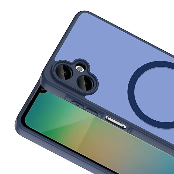 Başkenttekno Samsung Galaxy A06 Uyumlu Kılıf Mat Magsafe Şarj Hassas Butonlu Yumuşak Kenarlı Premium Kapak Lacivert