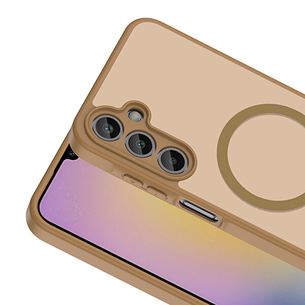 Başkenttekno Samsung Galaxy A15 Uyumlu Kılıf Mat Magsafe Şarj Hassas Butonlu Yumuşak Kenarlı Premium Kapak Kahverengi