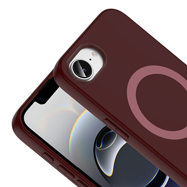 Başkenttekno iPhone 16E Kılıf M-Safe Şarj Özellikli Kamera Korumali Premium Soft Aris Silikon Kapak Mürdüm