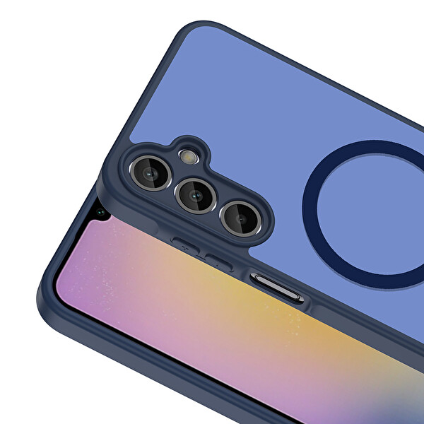 Başkenttekno Samsung Galaxy A15 Uyumlu Kılıf Mat Magsafe Şarj Hassas Butonlu Yumuşak Kenarlı Premium Kapak Lacivert