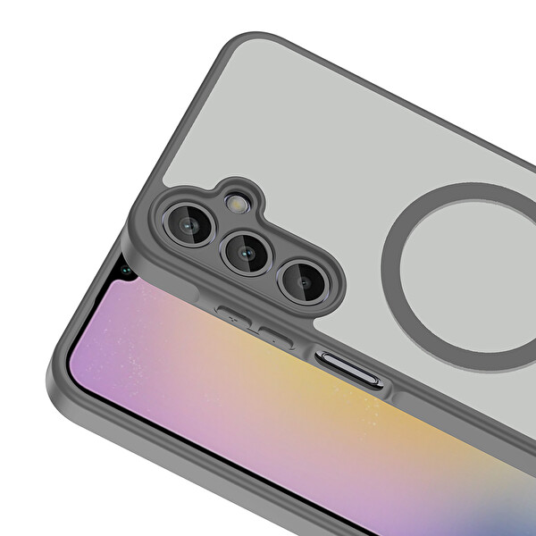 Başkenttekno Samsung Galaxy A15 Uyumlu Kılıf Mat Magsafe Şarj Hassas Butonlu Renkli Yumuşak Kenarlı Premium Kapak Gri