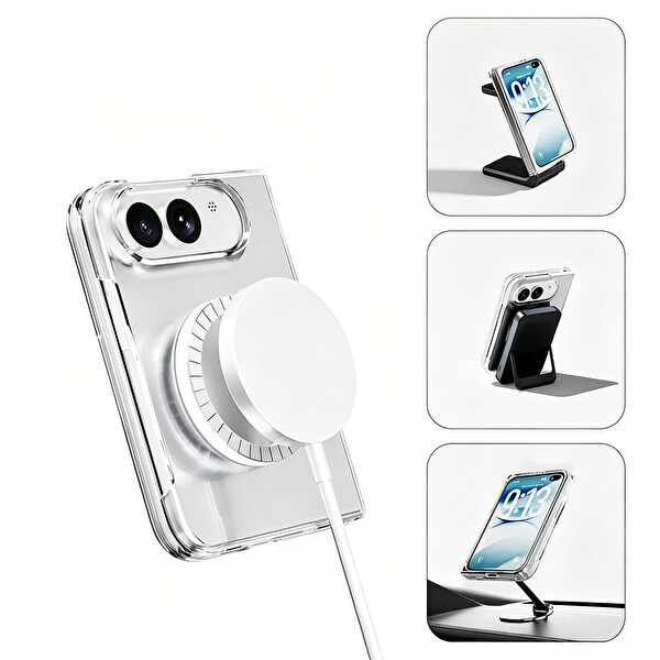 Başkenttekno iPhone Duo Kılıf Kamera Korumalı Kablosuz Şarj Özellikli Sert PC Porto Kapak Şeffaf
