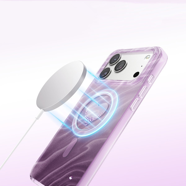 Başkenttekno iPhone 18 Pro Max Kılıf Premium MagSafe Şarj Özellikli Orjinal Swaro Taşlı Rovix Sert Mor