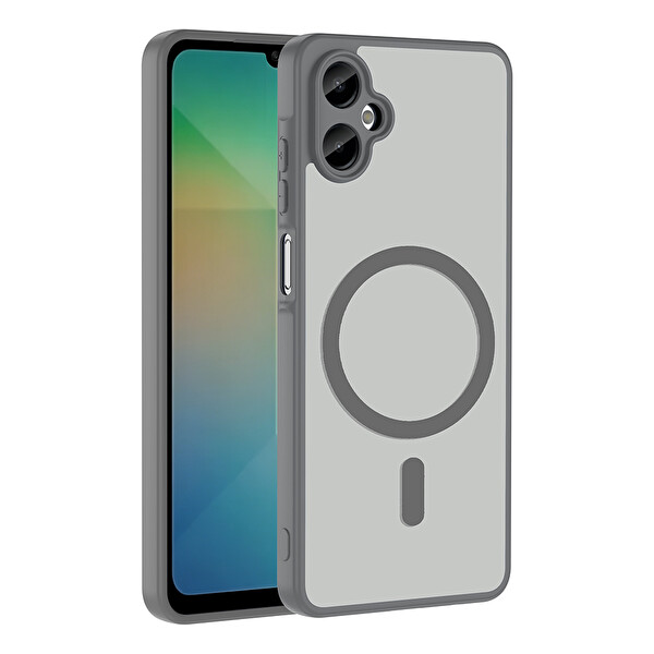 Başkenttekno Samsung Galaxy A06 Uyumlu Kılıf Mat Magsafe Şarj Hassas Butonlu Renkli Yumuşak Kenarlı Premium Kapak Gri