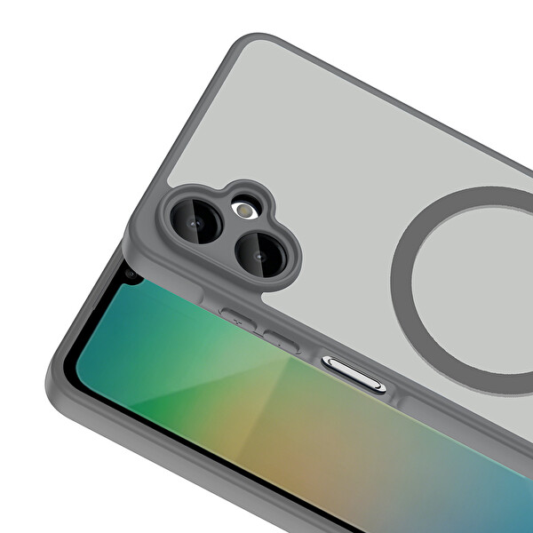 Başkenttekno Samsung Galaxy A06 Uyumlu Kılıf Mat Magsafe Şarj Hassas Butonlu Renkli Yumuşak Kenarlı Premium Kapak Gri
