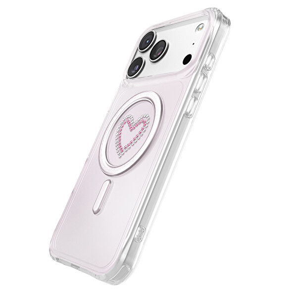 Başkenttekno iPhone 18 Pro Max Premium Kristal Taş İşlemeli MagSafe Özellikli Darbe Emici Mova Telefon Kılıfı Pembe