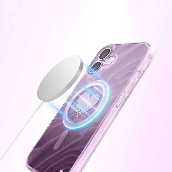Başkenttekno iPhone 17 Premium MagSafe Şarj Özellikli Orjinal Swaro Taşlı Rovix Sert Mor