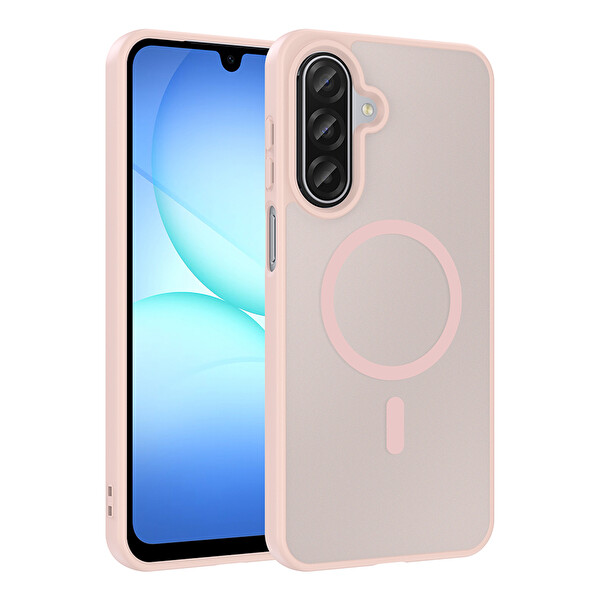 Başkenttekno Samsung Galaxy A27 Uyumlu Kılıf Mat Magsafe Şarj Hassas Butonlu Renkli Yumuşak Kenarlı Premium Kapak Pembe