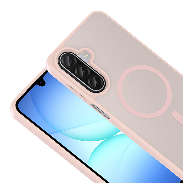 Başkenttekno Samsung Galaxy A27 Uyumlu Kılıf Mat Magsafe Şarj Hassas Butonlu Renkli Yumuşak Kenarlı Premium Kapak Pembe